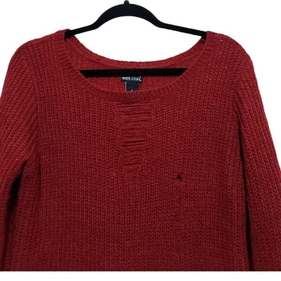 Wet Seal Red Burgundy Women's Distress Sweater Sz Large - Picture 3 of 6